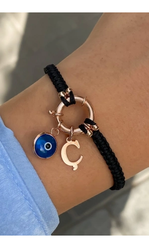 Makrome İpli Simit Kilitli Harf Bileklik