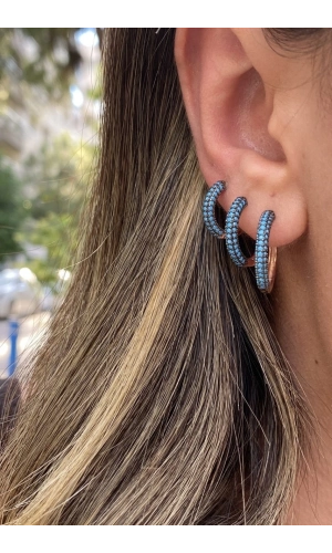 Mavi Taşlı Halka Küpe