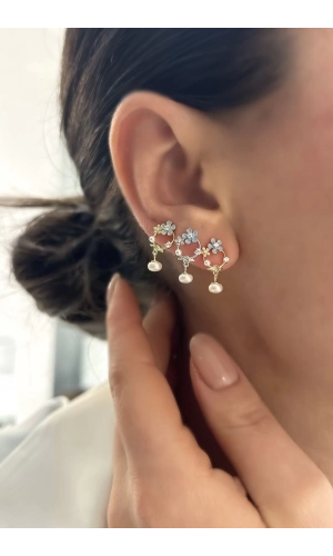 Mine İşçilikli Çiçek Küpe