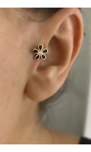 Mineli Çiçek Piercing Küpe