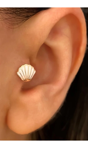 Mineli Deniz Kabuğu Piercing Küpe