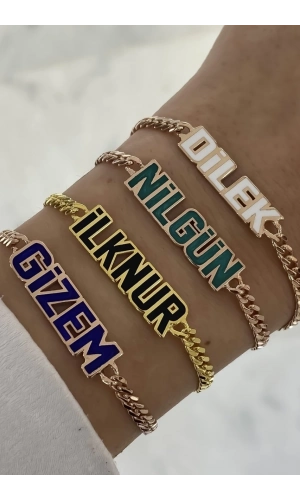 Mineli Gurmet Zincirli İsim Bileklik