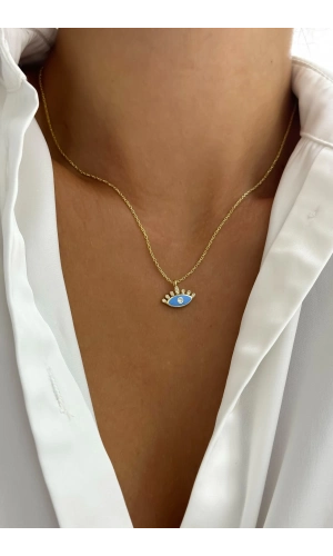 Mineli Kirpikli Göz Kolye