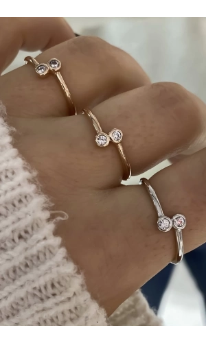 Minimal İki Taşlı Yüzük