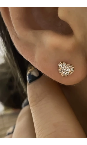 Minimal Taşlı Kalp Küpe