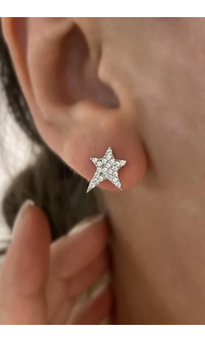 Minimal Taşlı Yıldız Küpe