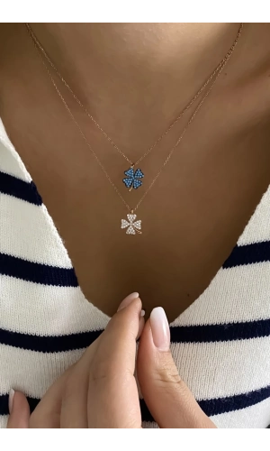 Minimal Taşlı Yonca Kolye