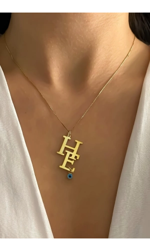 Nazar Boncuklu İkili Harf Kolye