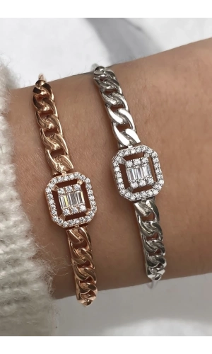 Ortası Baget Taşlı Bilezik