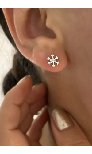 Ortası Taşlı Kar Tanesi Küpe