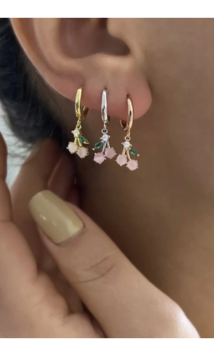 Pembe Kuvars Taşlı Kiraz Küpe