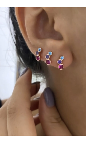 Renkli Üç Taş Küpe