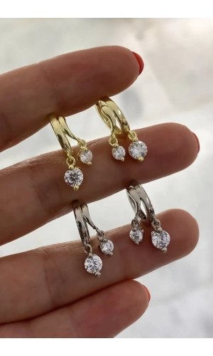 Sallantılı Çift Taşlı Küpe