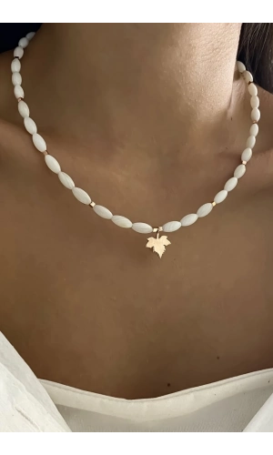 Sedef Çınar Yaprağı Kolye