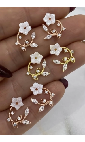 Sedef Taşlı Çiçek Küpe