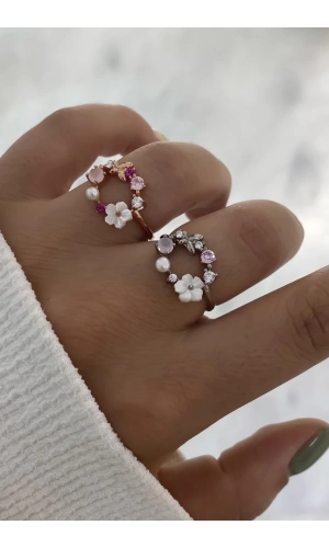 Sedef Taşlı Çİçek Yüzük