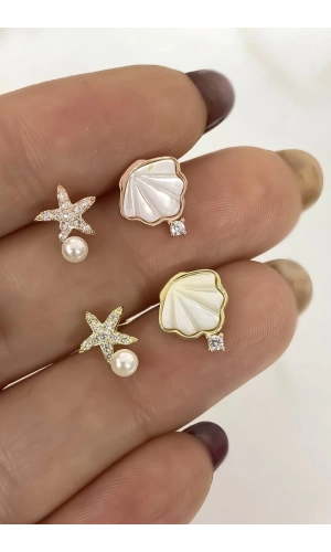 Sedef Taşlı Deniz Kabuğu Ve Yıldızı Küpe