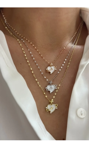 Sedef Taşlı Kalp Kolye