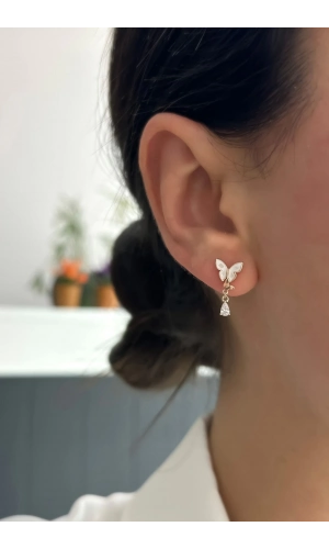 Sedef Taşlı Kelebek Küpe