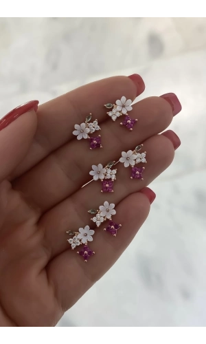 Sedefli Çiçek Küpe