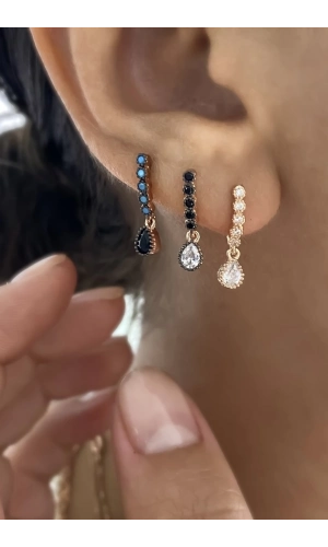 Sıra Taşlı Damla Küpe