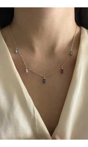 Swarovski Beş Baget Taşlı Kolye