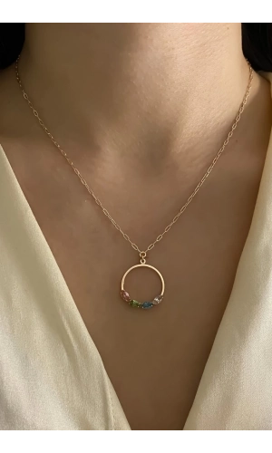 Swarovski Daire Form Mix Taşlı Kolye