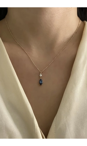 Swarovski Lacivert Taşlı İkili Markiz Kesim Kolye