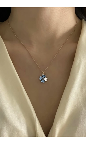 Swarovski Lacivert Taşlı Yonca Kolye