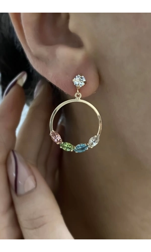 Swarovski Mix Taşlı Daire Form Küpe