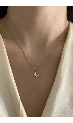 Swarovski Pembe Taşlı Kelebek Kolye