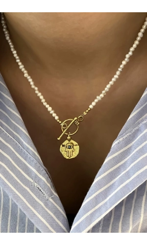 T kilitli Hamsa Kolye İncili