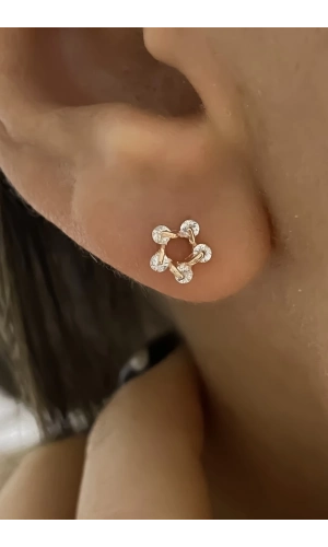 Taşlı Çiçek Küpe