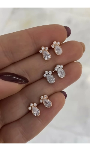 Taşlı Minimal Damla Küpe