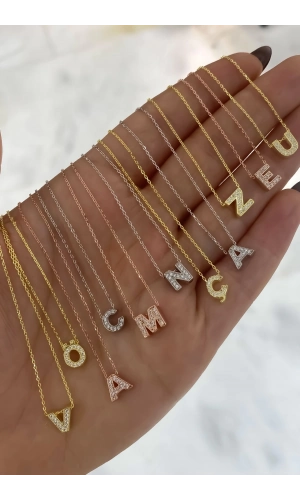 Taşlı Minimal Harf Kolye