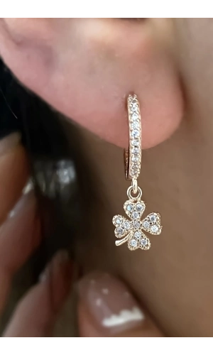 Taşlı Minimal Yonca Küpe