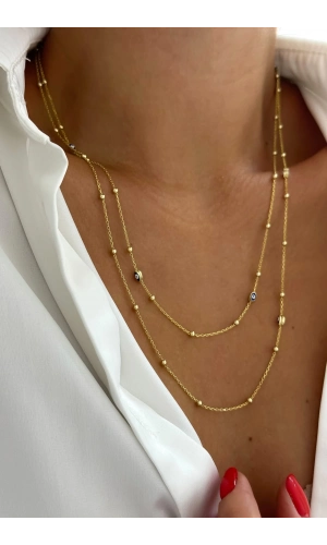 Toplu Ve Göz Mineli Uzun Kolye