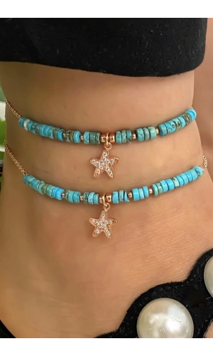 Turkuaz Taşlı Denizyıldızı Detaylı Halhal