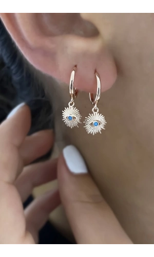 Turkuaz Taşlı Göz Küpe