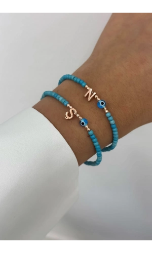 Turkuaz Taşlı Harf Bileklik