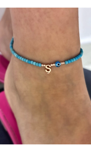 Turkuaz Taşlı Harfli Halhal