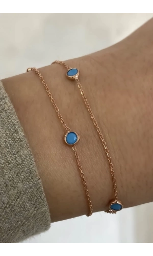 Turkuaz Taşlı İkili Bileklik