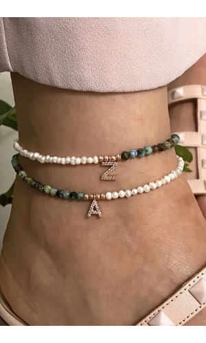 Turkuaz Taşlı İncili Harfli Halhal