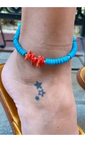 Turkuaz Ve Mercan Taşlı Halhal