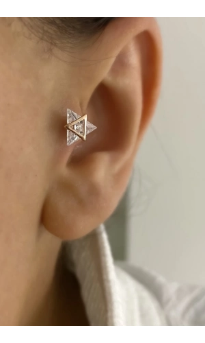 Üçgen Taşlı Piercing Küpe