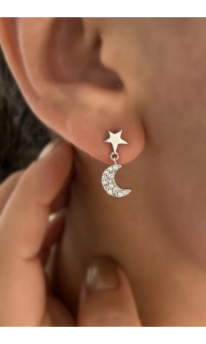 Yıldız Ve Ay Detaylı Küpe