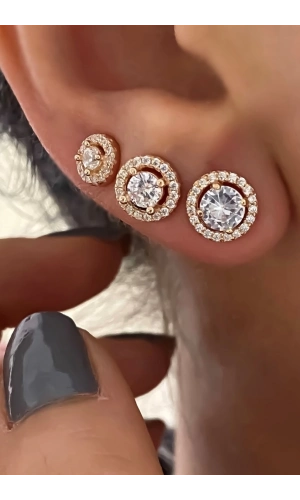 Yuvarlak Taşlı Tektaş Küpe