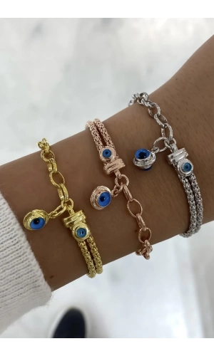 Zincir ve Örgü Detaylı Göz Bileklik