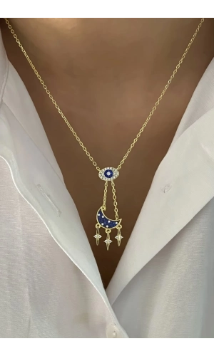 Zirkon Taşlı Ay Kolye