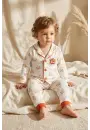 Milo Bear Bebek ve Çocuk Fitilli Pijama Takımı - Kırmızı Biyeli Ayıcık Baskılı Pamuklu Kaşkorse Takım